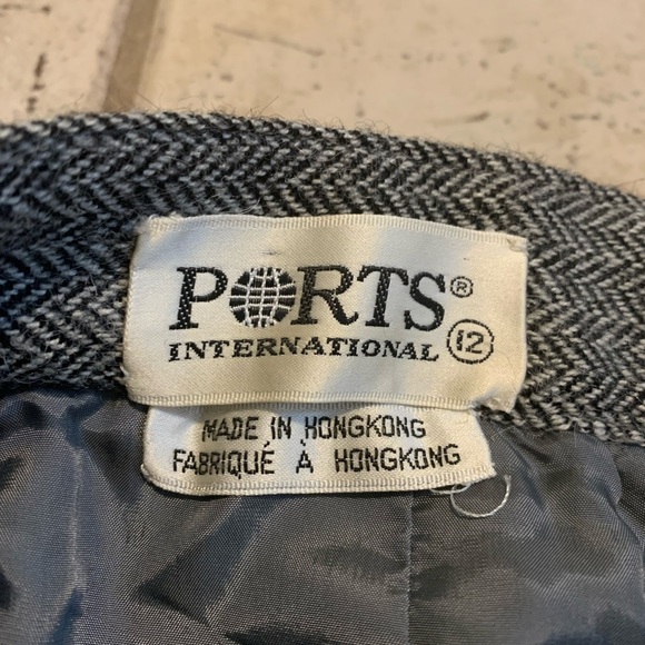 Vintage PORTS INTERNATIONAL 80% Alpaca Wool Herringbone Midi A-Line Skirt 12 - Picture 5 of 9